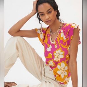 Anthropologie Catie Ruffle-sleeved Tee